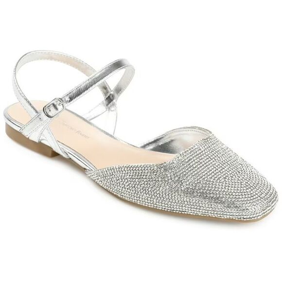Journee Collection Women's Nysha Buckle Square Toe Ballet Flats, Silver 10M - Picture 1 of 8